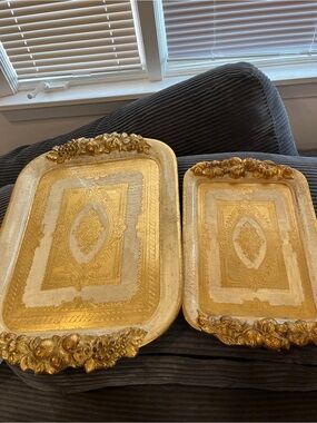 VINTAGE ITALIAN GOLD SERVING TRAYS HANDMADE